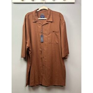 Trust Brown Linen Blend Camp Collar Short Sleeve Shirt Mens 4X Pockets SummerNew